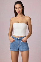 Chic High-Waist A-Line Shorts in Mid-Blue Wash