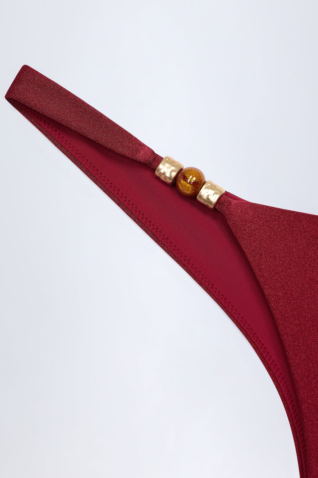 Chic Bead-Embellished Cheeky Bikini Bottoms in Dark Cherry