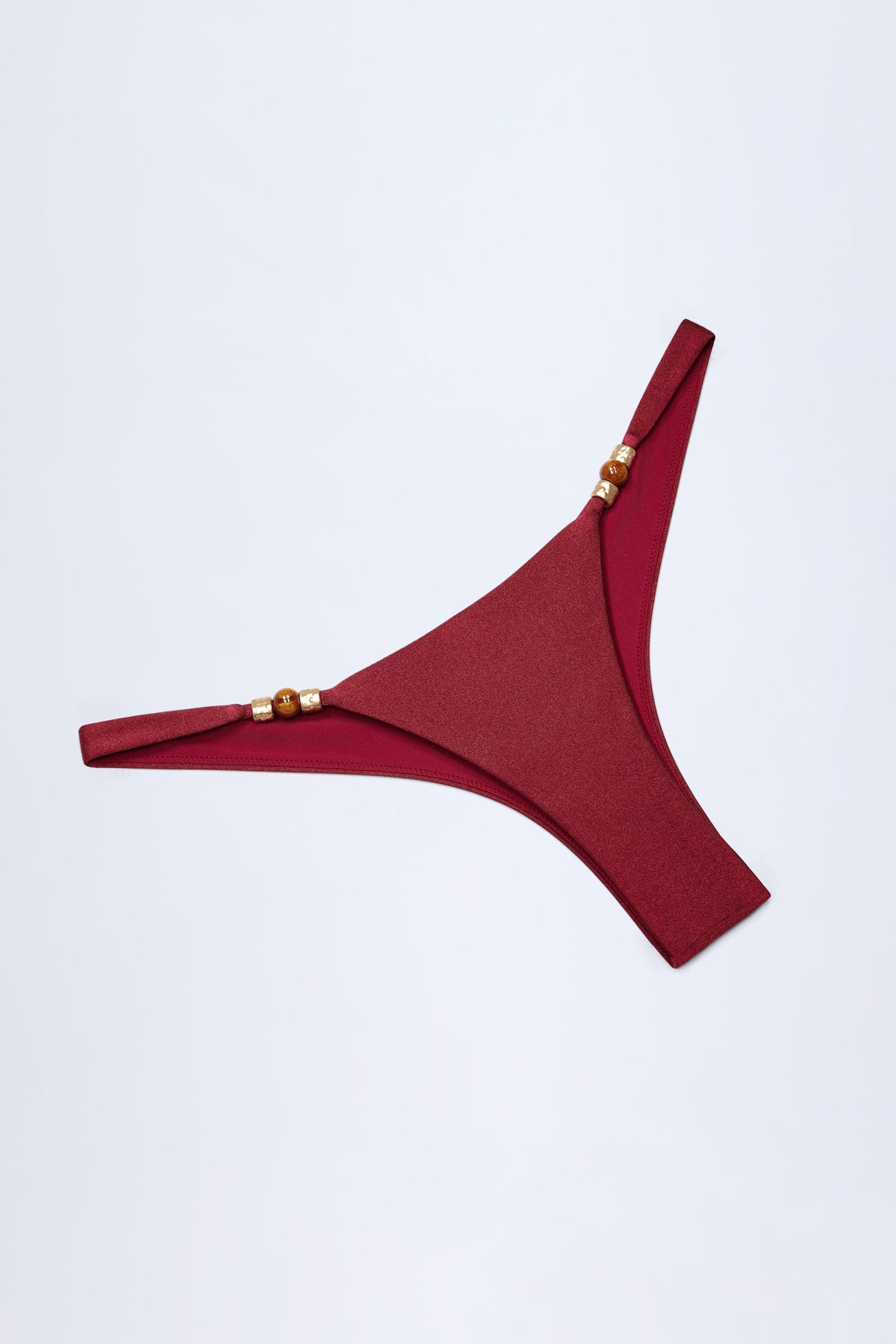 Chic Bead-Embellished Cheeky Bikini Bottoms in Dark Cherry
