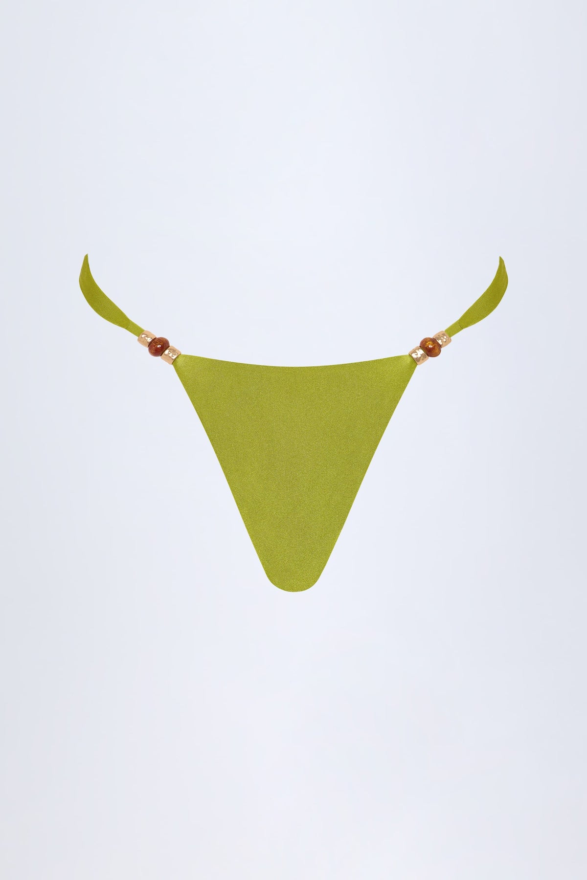 Chic Bead-Embellished Cheeky Bikini Bottoms in Olive Green