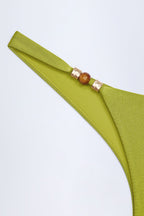 Chic Bead-Embellished Cheeky Bikini Bottoms in Olive Green