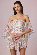 Chic Off-Shoulder Ruffled Mini Dress in Primrose Floral Print