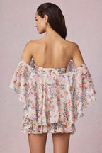 Chic Off-Shoulder Ruffled Mini Dress in Primrose Floral Print