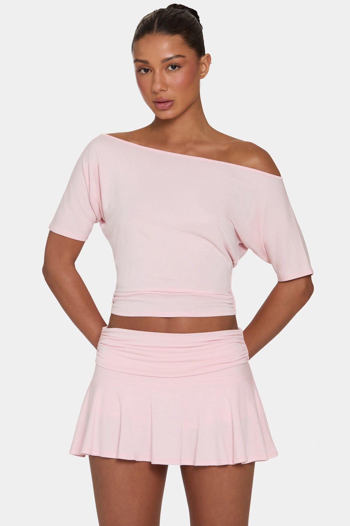 Chic ButterCloud Slouchy Off-Shoulder Top in Blush