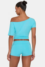 Chic ButterCloud Mini Foldover Shorts in Aqua