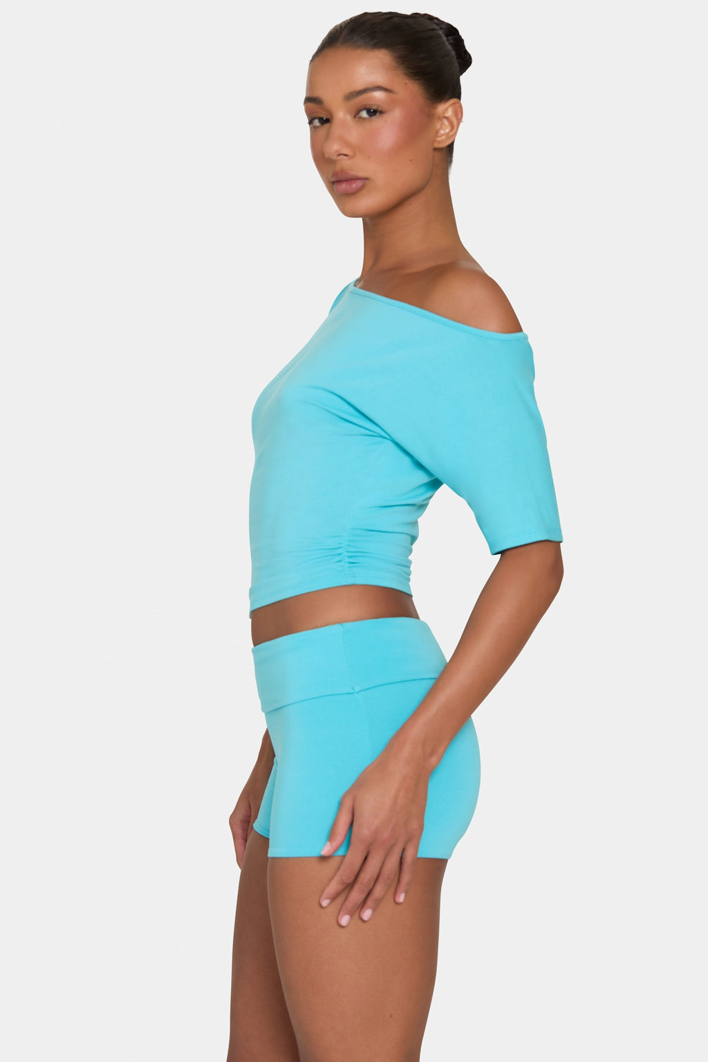 Chic ButterCloud Mini Foldover Shorts in Aqua