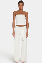 Chic ButterCloud Tie-Waist Wide-Leg Trousers in Coconut