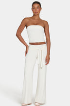 Chic ButterCloud Tie-Waist Wide-Leg Trousers in Coconut