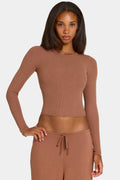Chic ButterCloud Long-Sleeve Crop Top in Cocoa