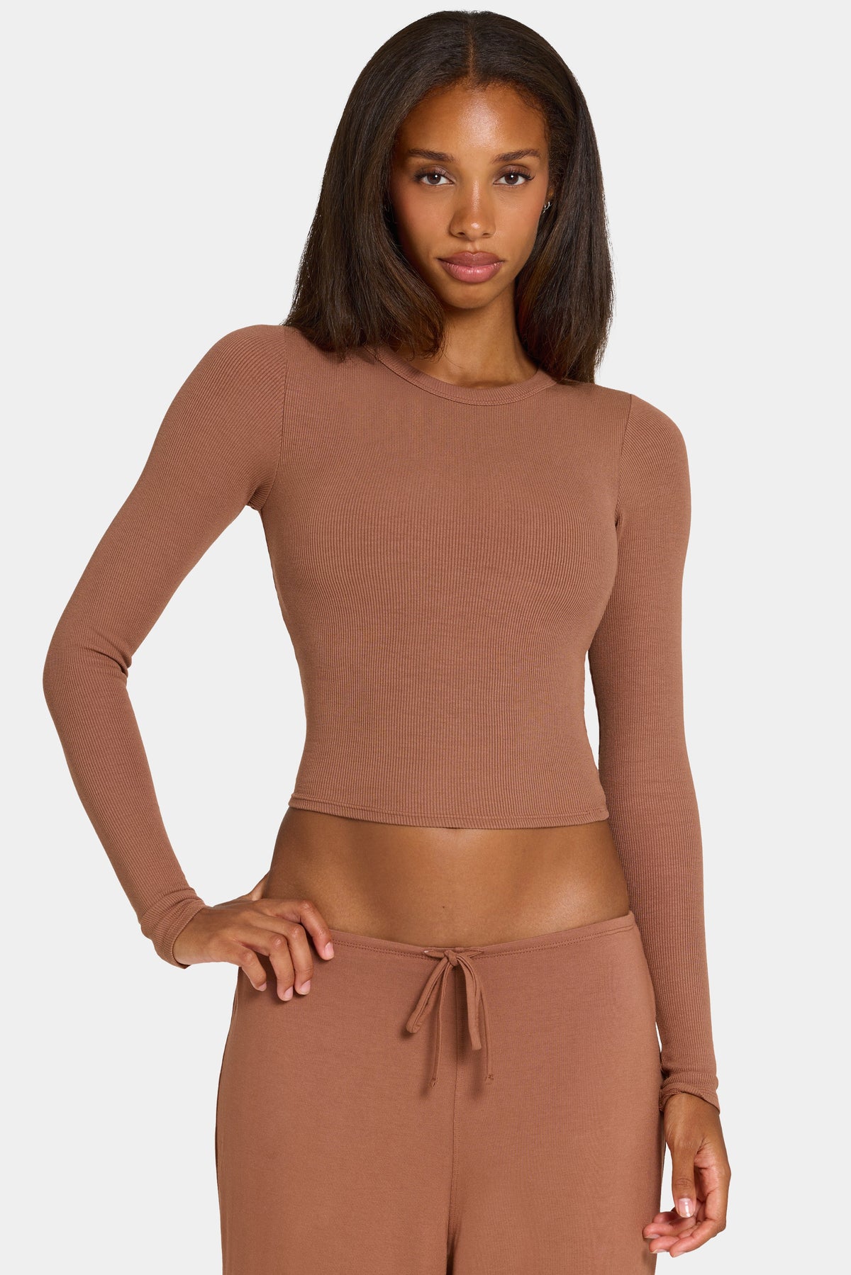 Chic ButterCloud Long-Sleeve Crop Top in Cocoa
