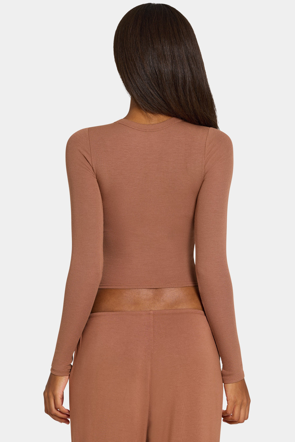 Chic ButterCloud Long-Sleeve Crop Top in Cocoa