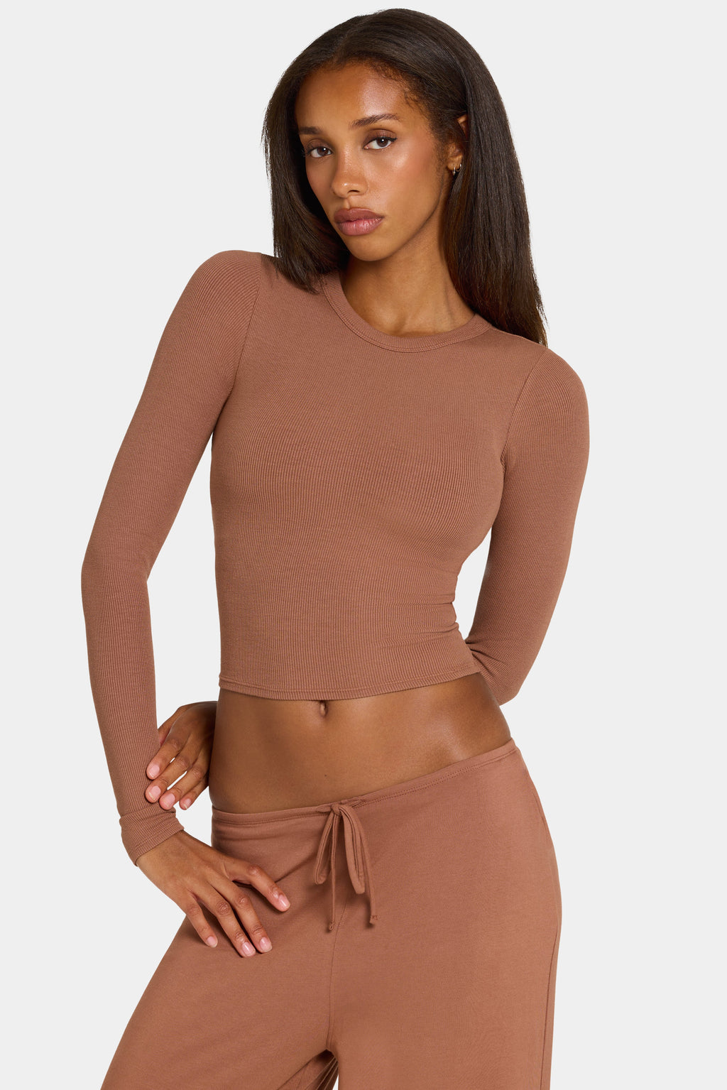 Chic ButterCloud Long-Sleeve Crop Top in Cocoa