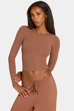 Chic ButterCloud Long-Sleeve Crop Top in Cocoa