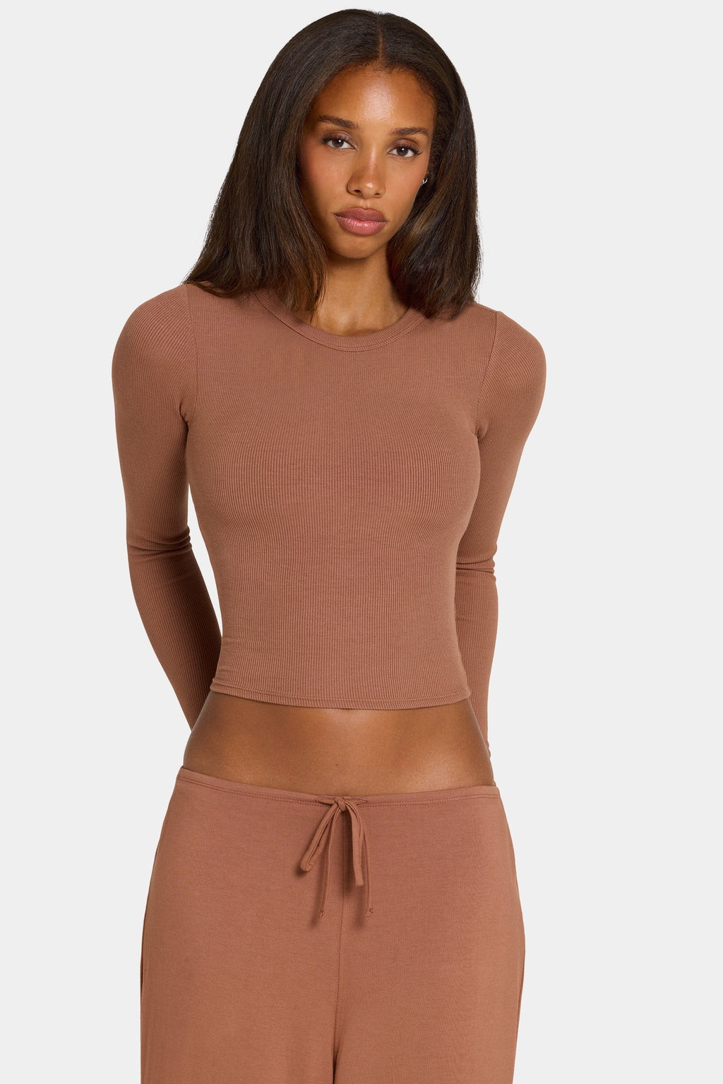 Chic ButterCloud Long-Sleeve Crop Top in Cocoa