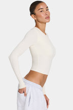 Chic ButterCloud Long-Sleeve Crop Top in Coconut