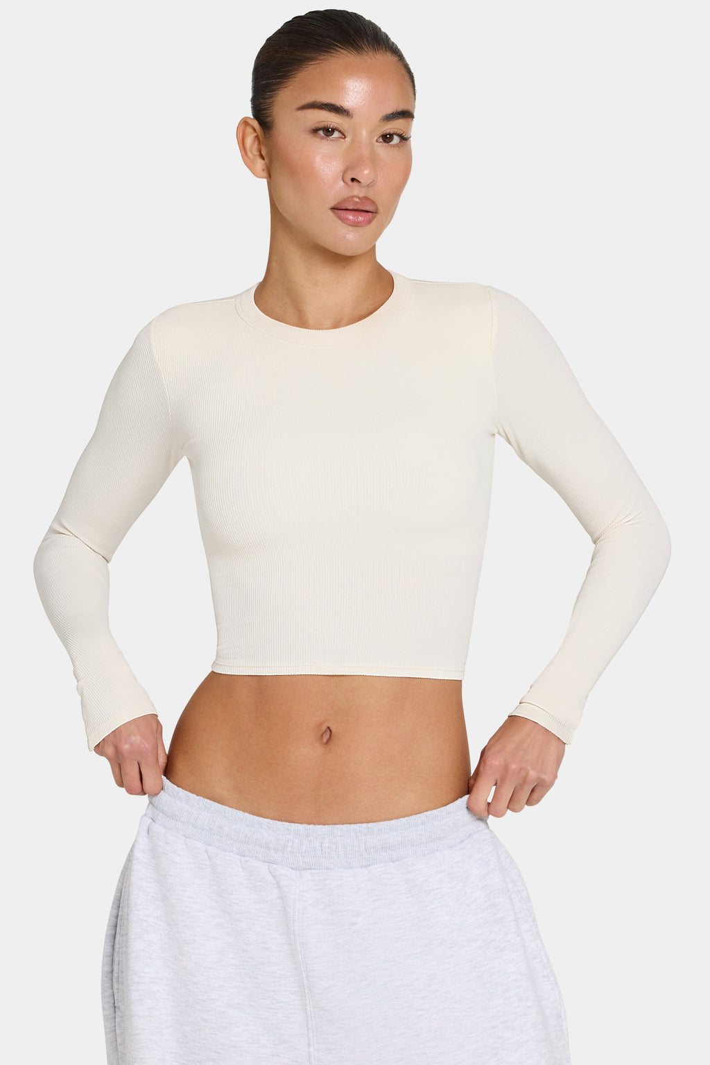 Chic ButterCloud Long-Sleeve Crop Top in Coconut