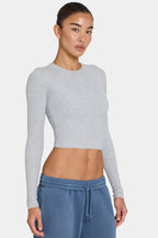 Chic ButterCloud Long-Sleeve Crop Top in Grey Marl