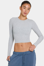 Chic ButterCloud Long-Sleeve Crop Top in Grey Marl