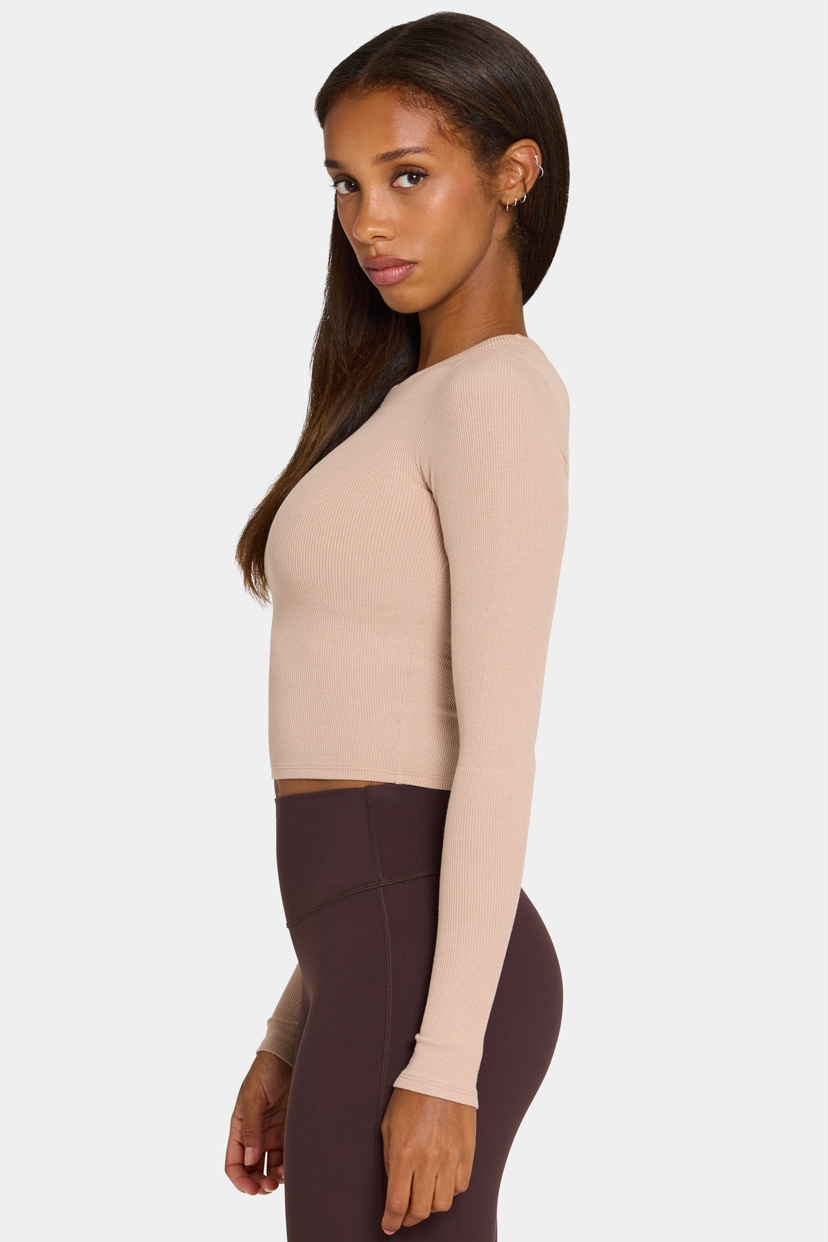 Chic ButterCloud Long-Sleeve Crop Top in Oatmeal