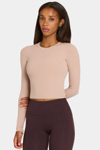 Chic ButterCloud Long-Sleeve Crop Top in Oatmeal