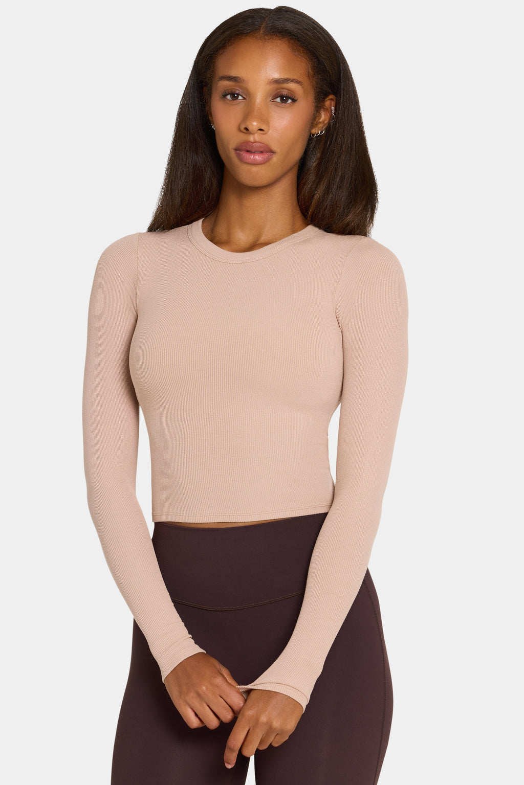 Chic ButterCloud Long-Sleeve Crop Top in Oatmeal