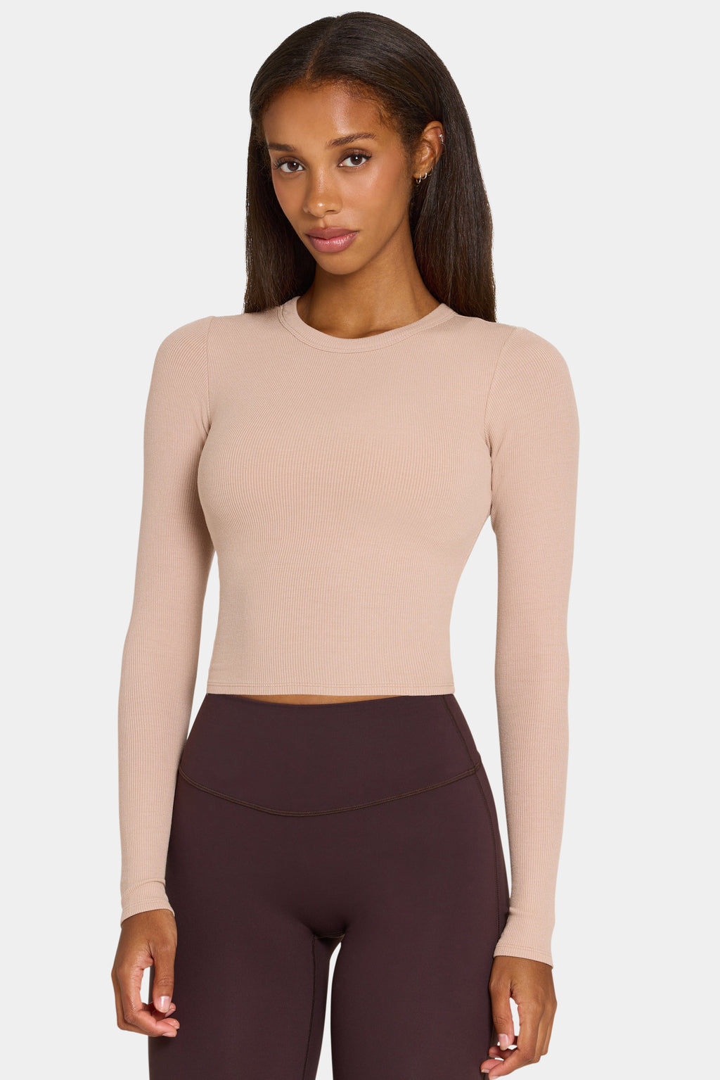 Chic ButterCloud Long-Sleeve Crop Top in Oatmeal