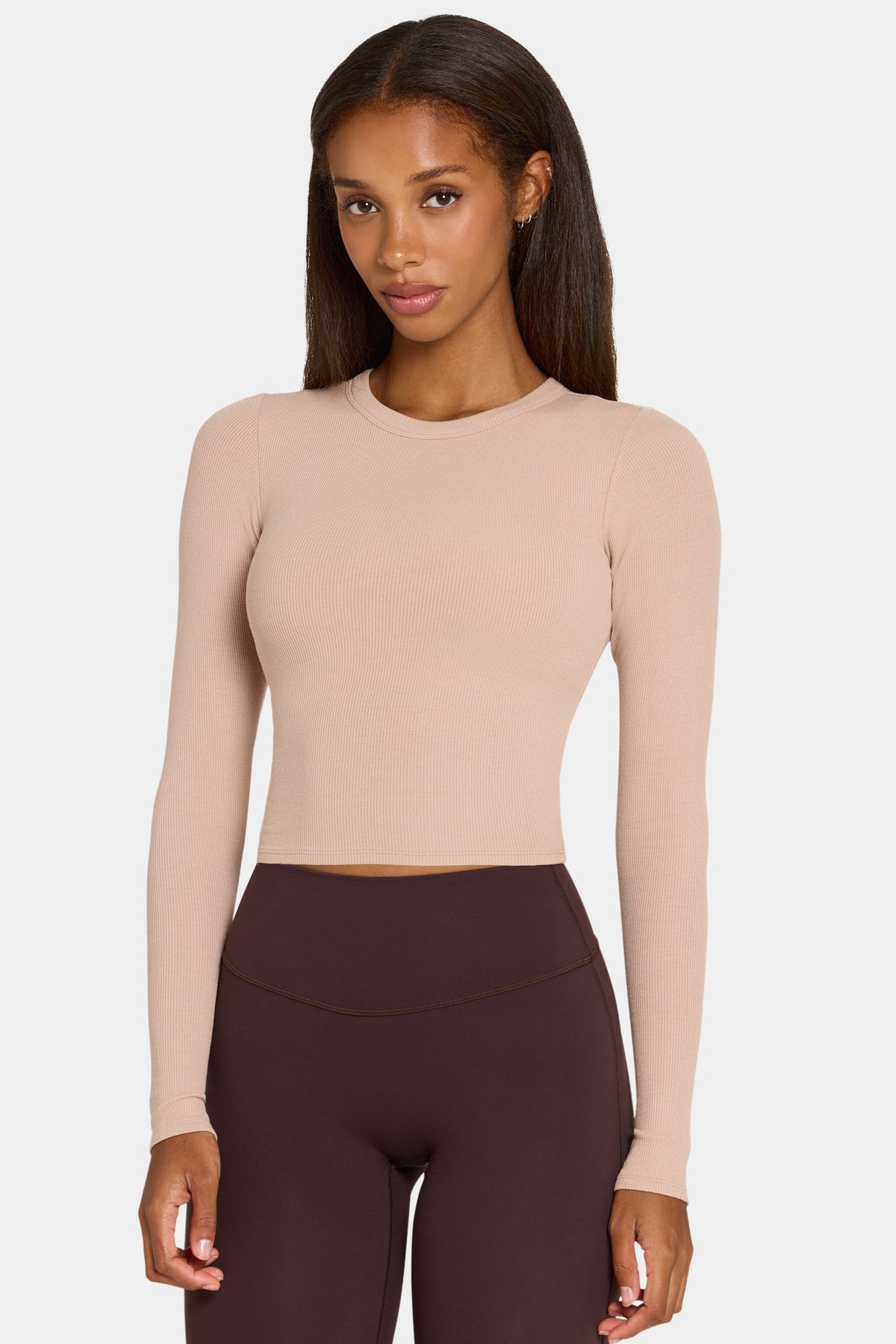 Chic ButterCloud Long-Sleeve Crop Top in Oatmeal