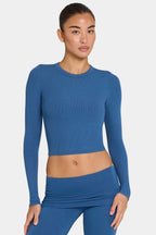 Chic ButterCloud Long-Sleeve Crop Top in Marine