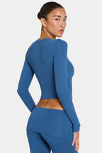 Chic ButterCloud Long-Sleeve Crop Top in Marine