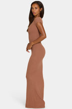 Chic ButterCloud Cap Sleeve Maxi Dress in Cocoa