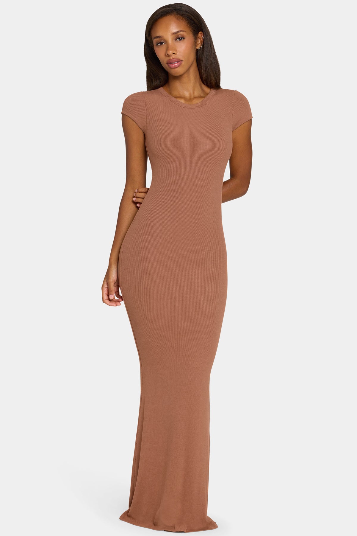 Chic ButterCloud Cap Sleeve Maxi Dress in Cocoa