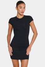Chic ButterCloud Cap Sleeve Mini Dress in Black