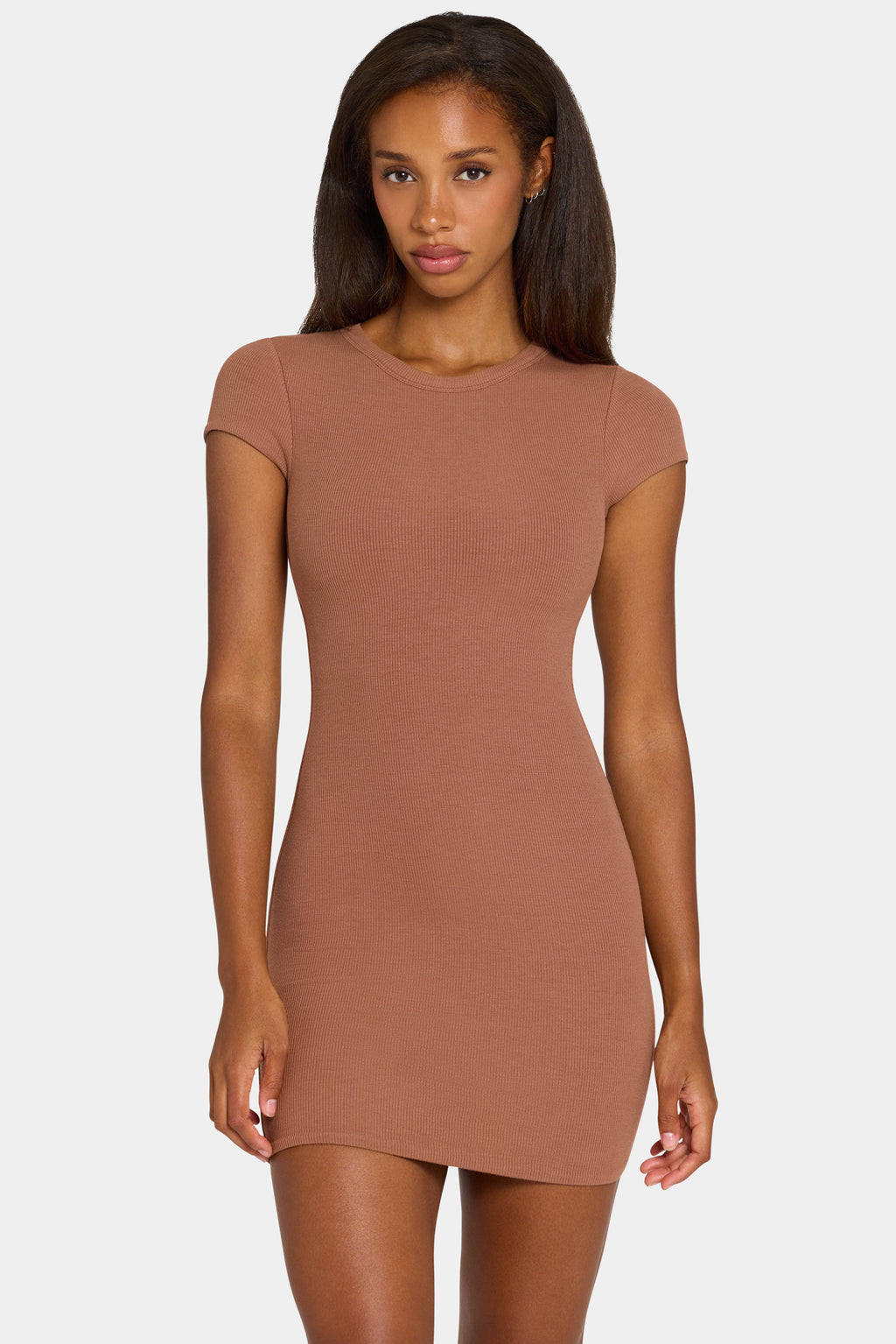Chic ButterCloud Cap Sleeve Mini Dress in Cocoa