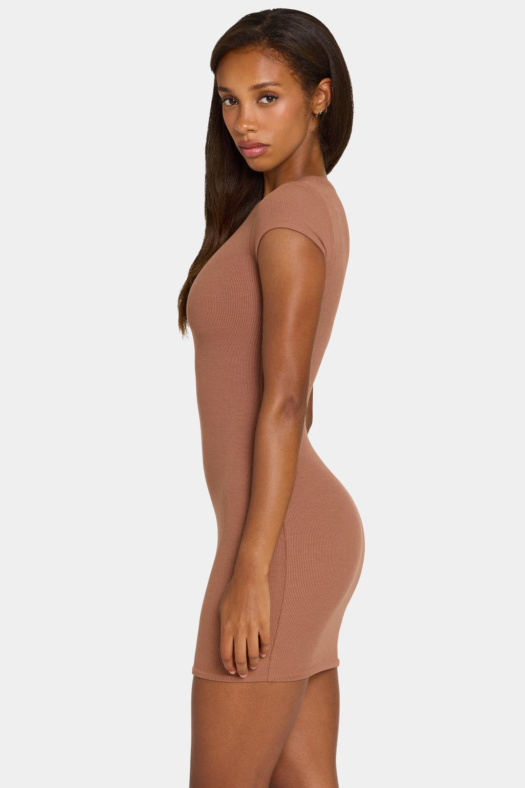 Chic ButterCloud Cap Sleeve Mini Dress in Cocoa
