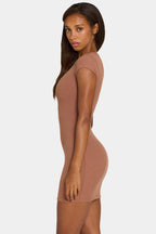 Chic ButterCloud Cap Sleeve Mini Dress in Cocoa