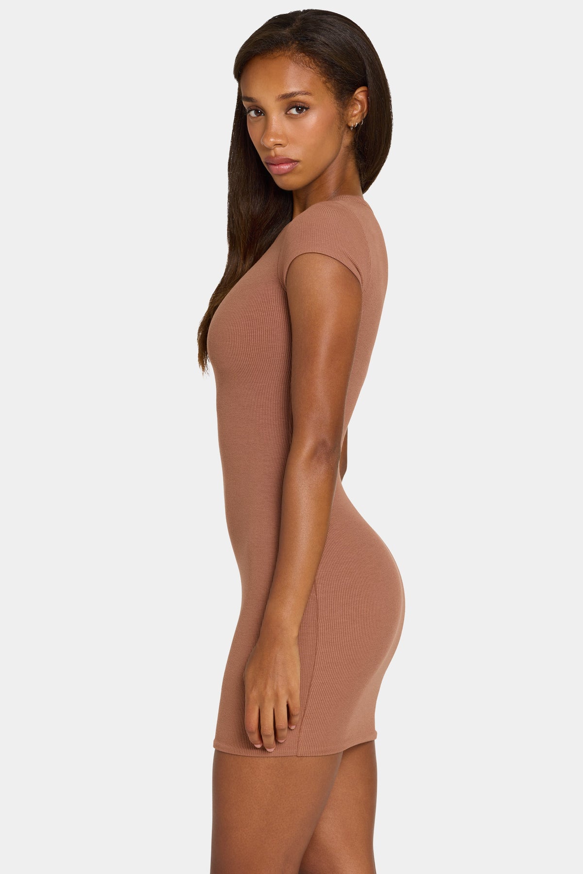 Chic ButterCloud Cap Sleeve Mini Dress in Cocoa