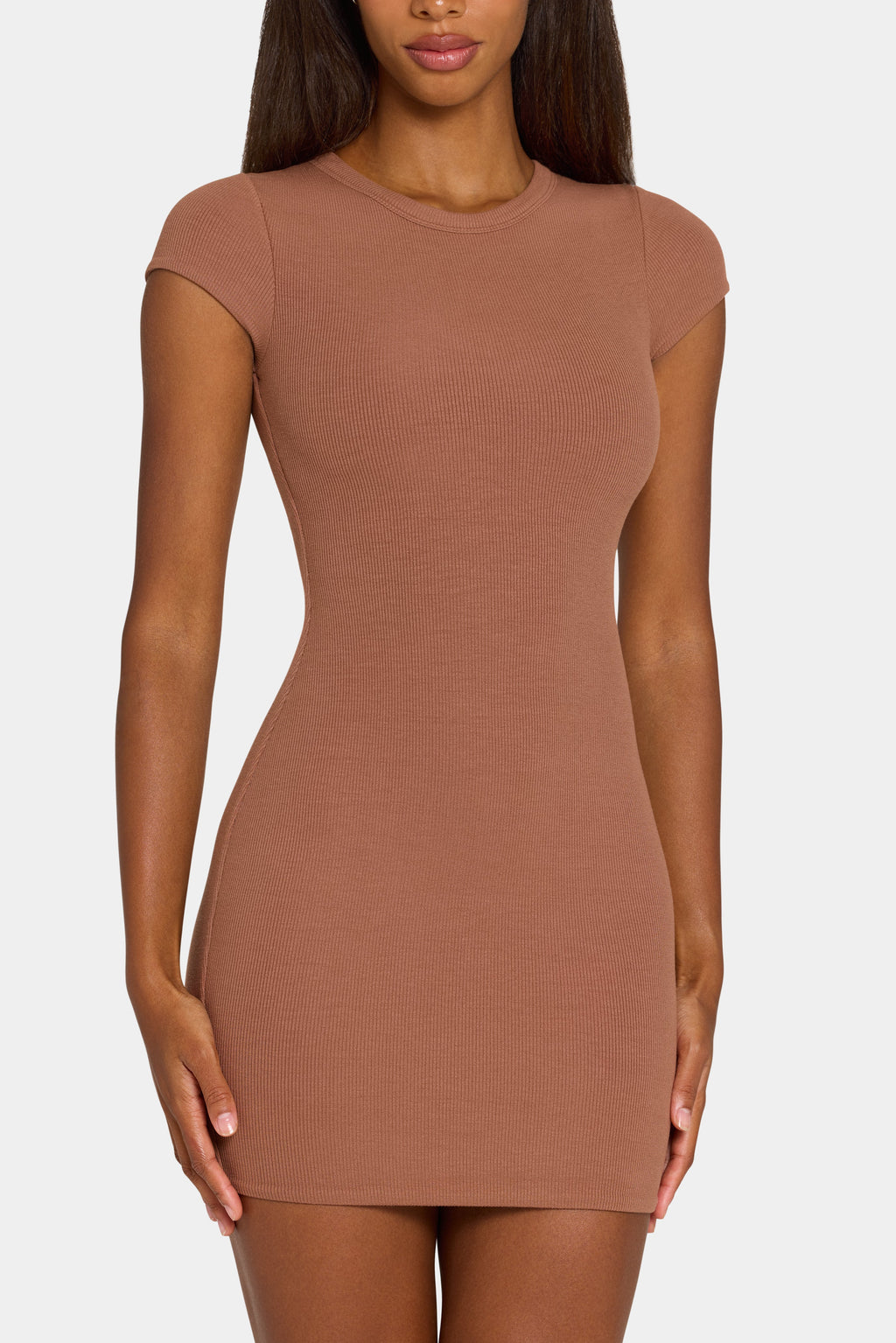 Chic ButterCloud Cap Sleeve Mini Dress in Cocoa