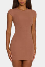 Chic ButterCloud Cap Sleeve Mini Dress in Cocoa