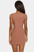 Chic ButterCloud Cap Sleeve Mini Dress in Cocoa