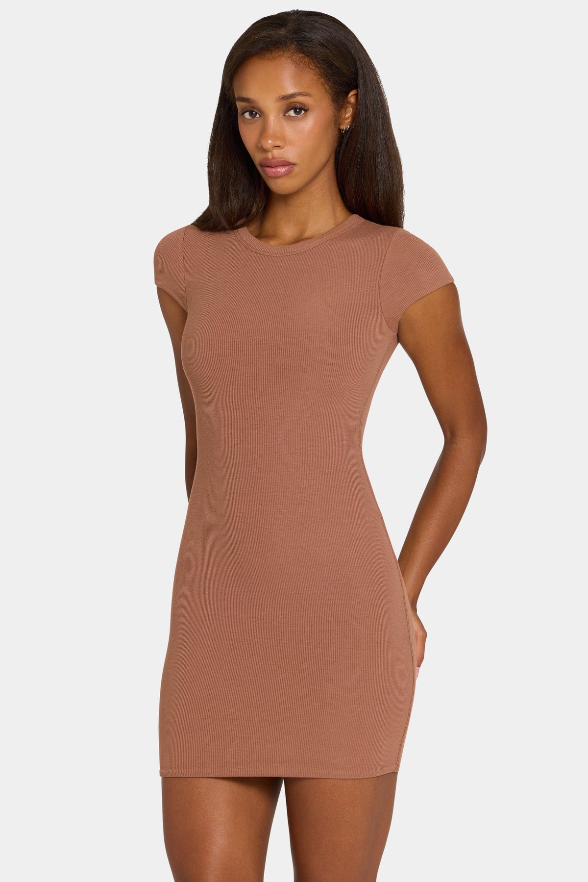 Chic ButterCloud Cap Sleeve Mini Dress in Cocoa