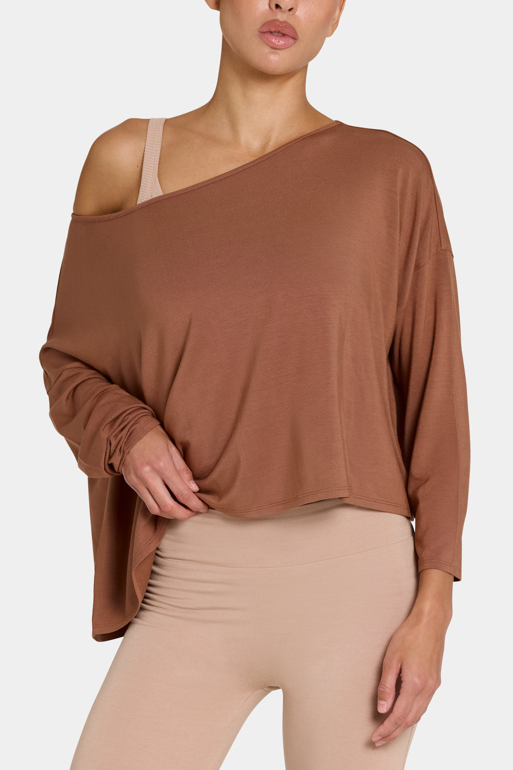 Chic ButterCloud Slouchy Off-Shoulder Top in Cocoa