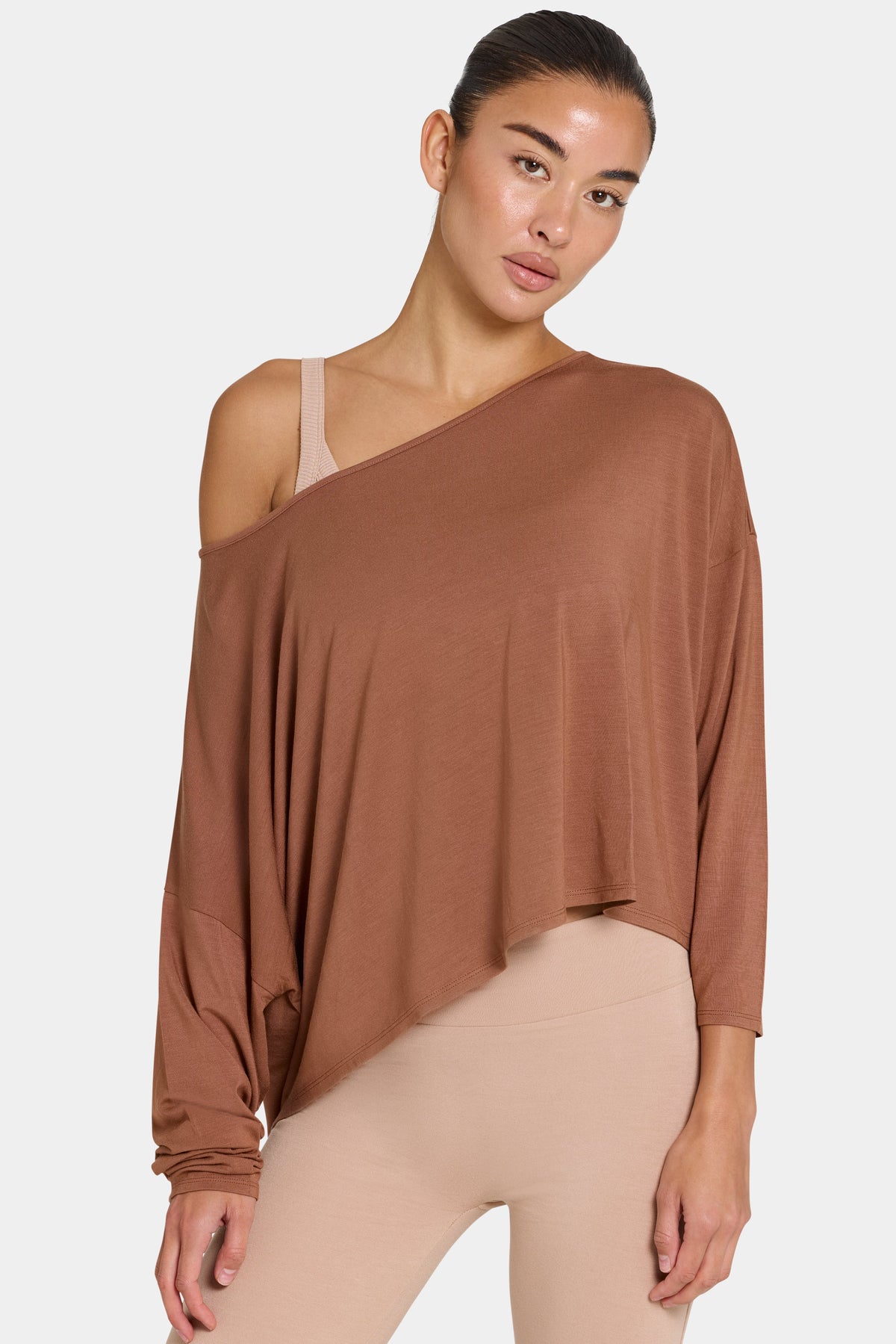 Chic ButterCloud Slouchy Off-Shoulder Top in Cocoa