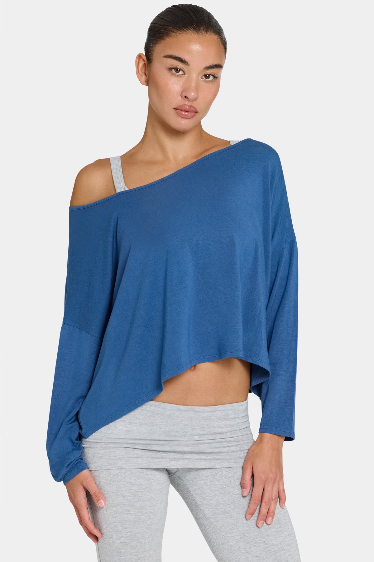 Chic ButterCloud Slouchy Off-Shoulder Top in Marine