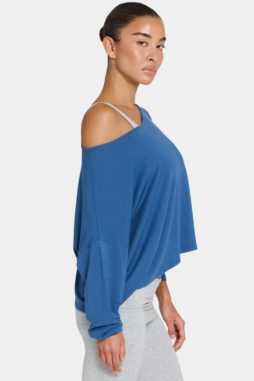 Chic ButterCloud Slouchy Off-Shoulder Top in Marine