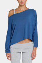 Chic ButterCloud Slouchy Off-Shoulder Top in Marine