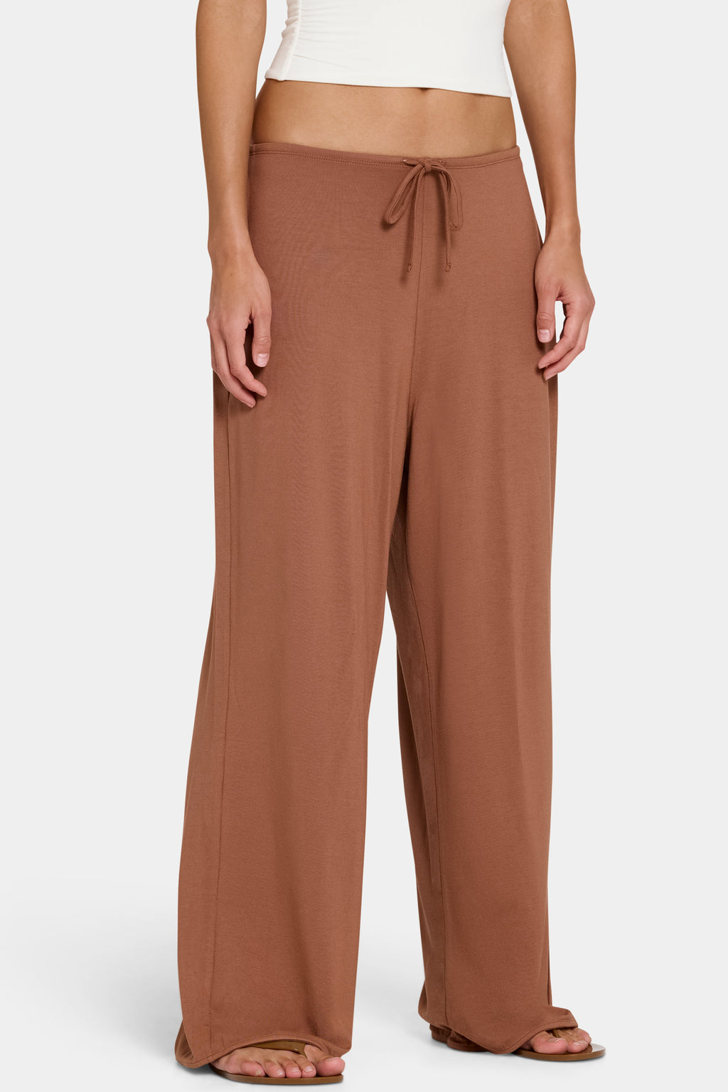 Chic ButterCloud Tie-Waist Wide-Leg Trousers in Cocoa