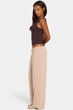 Chic ButterCloud Tie-Waist Wide-Leg Trousers in Oatmeal