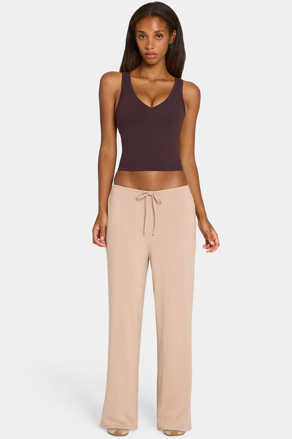 Chic ButterCloud Tie-Waist Wide-Leg Trousers in Oatmeal