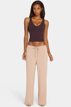 Chic ButterCloud Tie-Waist Wide-Leg Trousers in Oatmeal