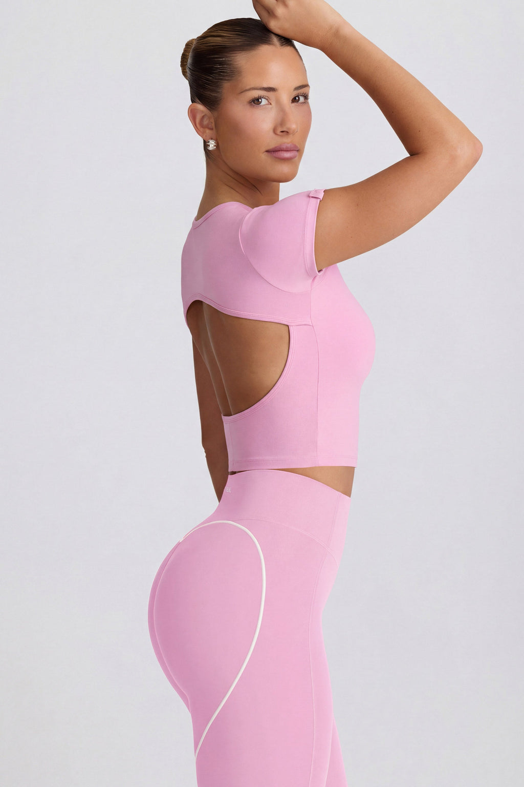 Chic Cut-Out Longline T-Shirt in Dusty Pink
